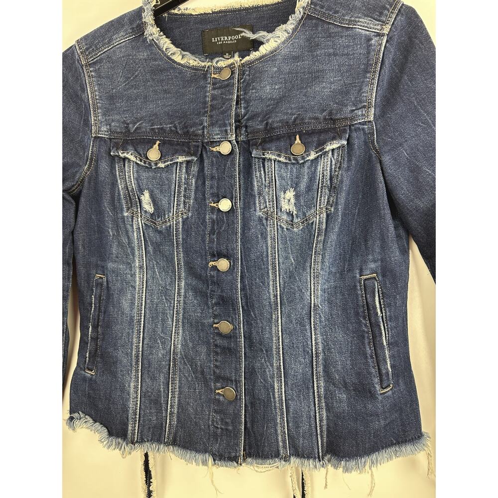 Liverpool Lace Up Jacket Distressed Button Front LS Denim Women's Size Medium - Picture 4 of 14